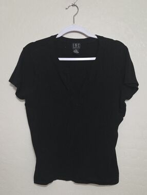 INC International Concepts Black V-Neck Short Sleeve Sweater